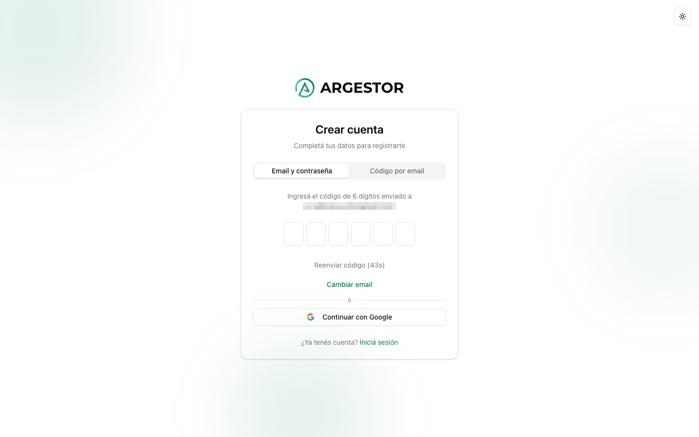 Pantalla de verificación por código de email