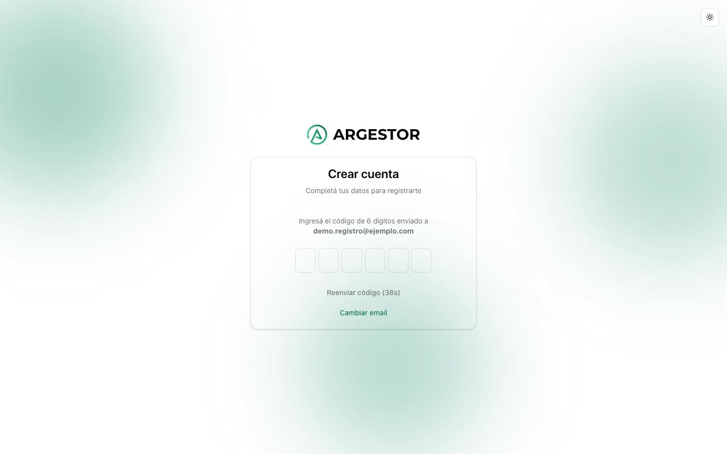 Pantalla de verificación por código de email