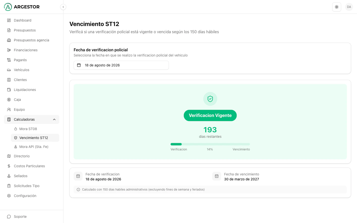 Calculadora de vencimientos con días restantes