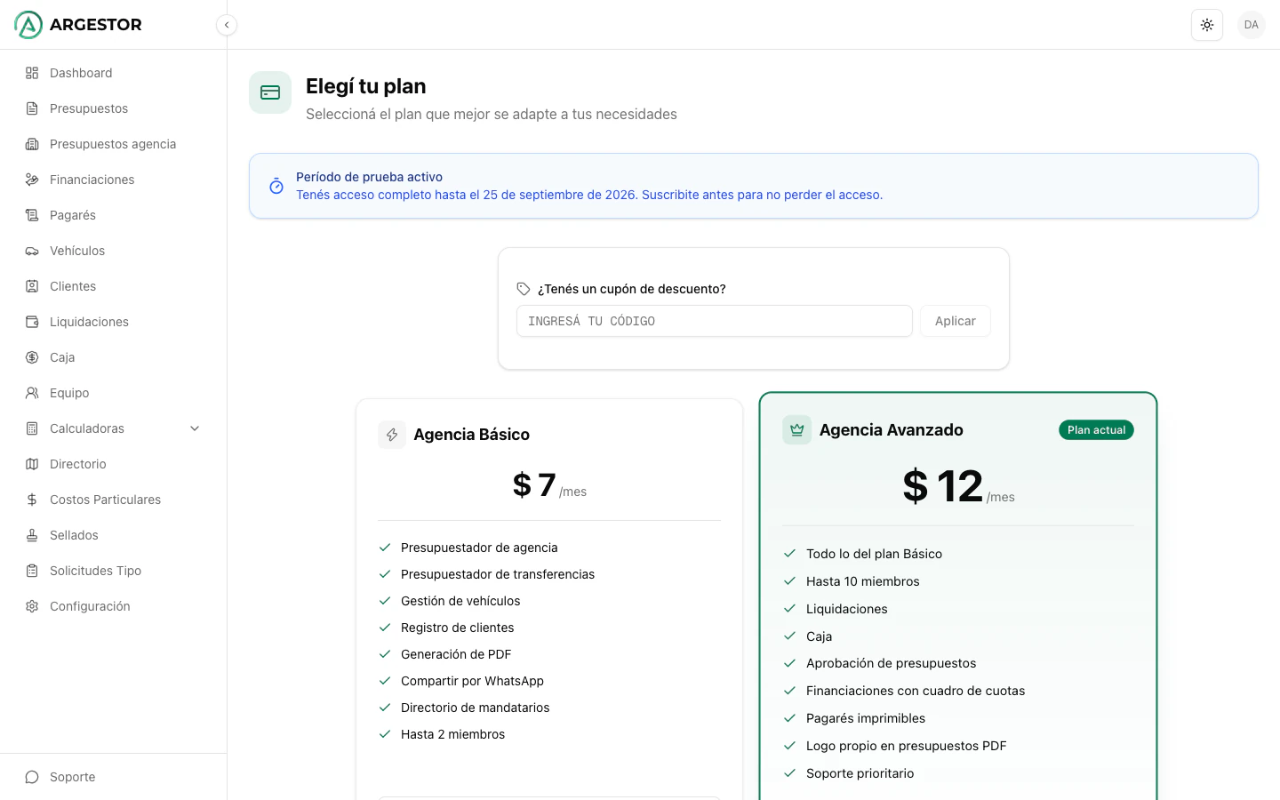 Comparativa de planes Básico y Avanzado