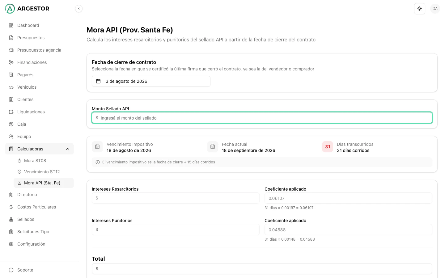 Consulta de mora API de Santa Fe con el detalle del cálculo